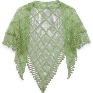 Crochet Beaded Triangle Shawl Wrap Boho Fairycore Lime Green One Size